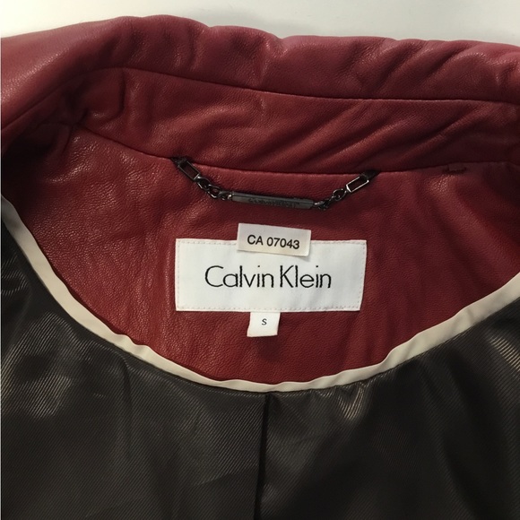 Deep red leather Calvin Klein Blazer. - Picture 4 of 6